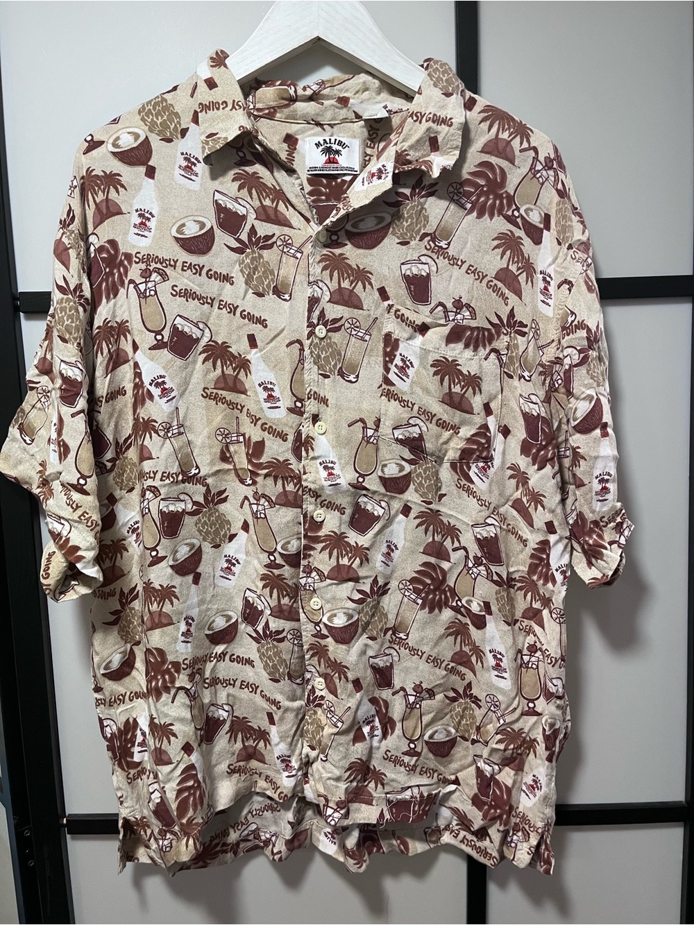 Vintage Malibu Rum Hawaiian Shirt XL "Seriously Easy Going" Rayon Tropical